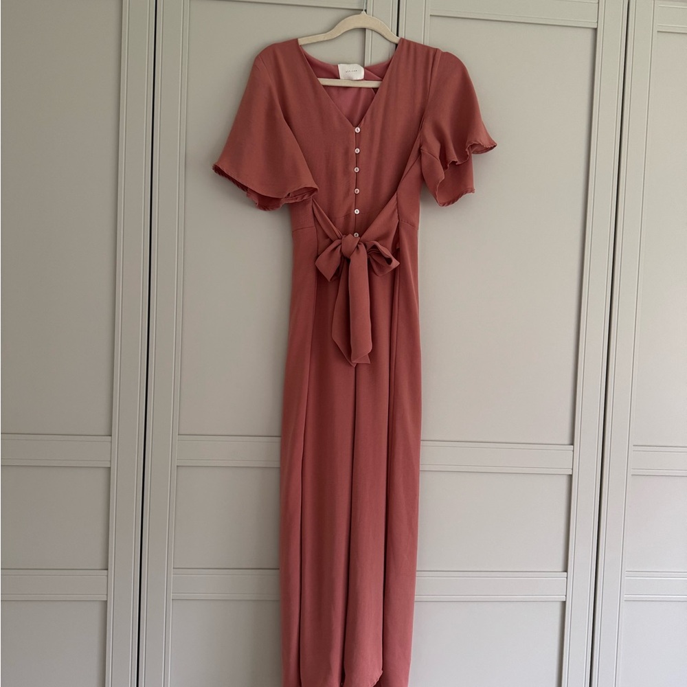 Dusty Rose Jumpsuit with Tie Waist
